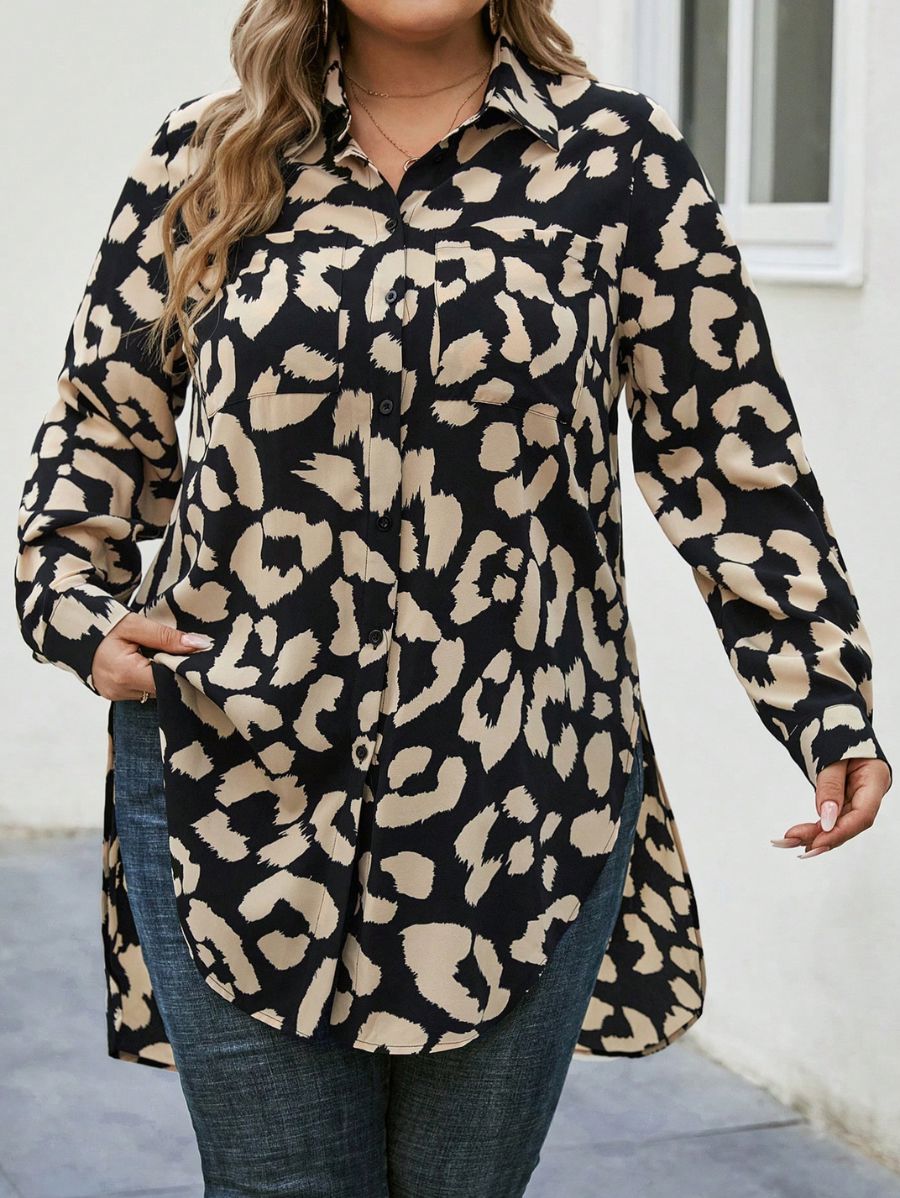 CAMISA CON ESTAMPADO LARGA Camisa Plus Size 01 Florebele