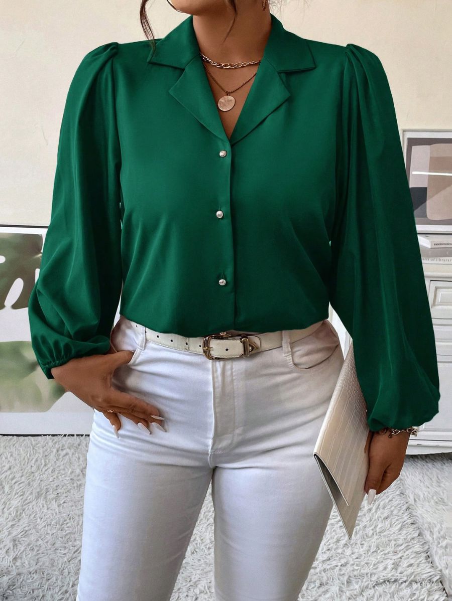 CAMISA CON MANGAS ABULLONADAS Camisa Plus Size 03 Florebele