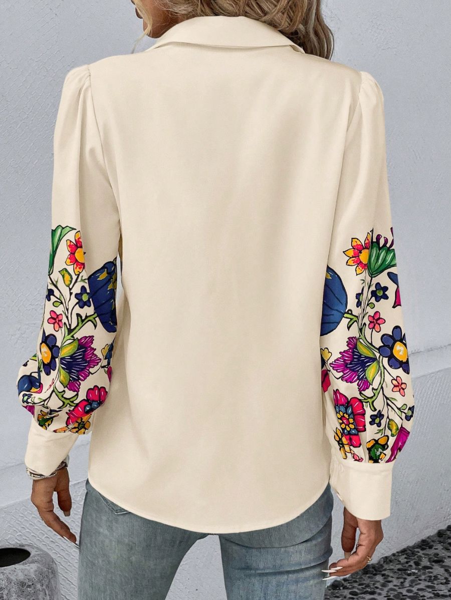 CAMISA DE MANGAS FAROL CON ESTAMPADO FLORAL Camisa 27 Florebele
