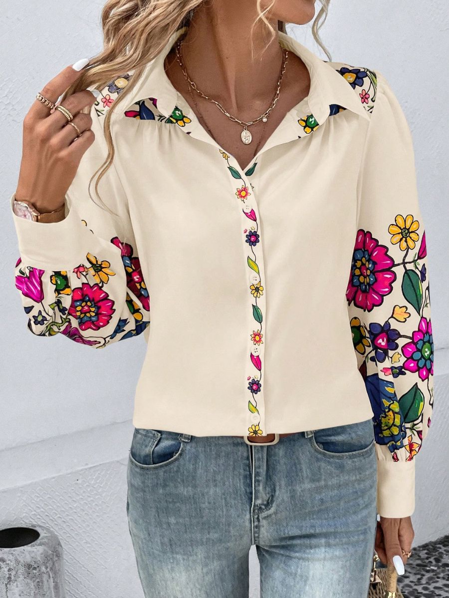CAMISA DE MANGAS FAROL CON ESTAMPADO FLORAL Camisa 27 Florebele