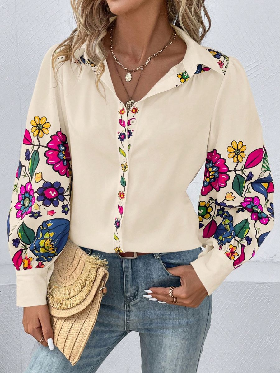 CAMISA DE MANGAS FAROL CON ESTAMPADO FLORAL Camisa 27 Florebele