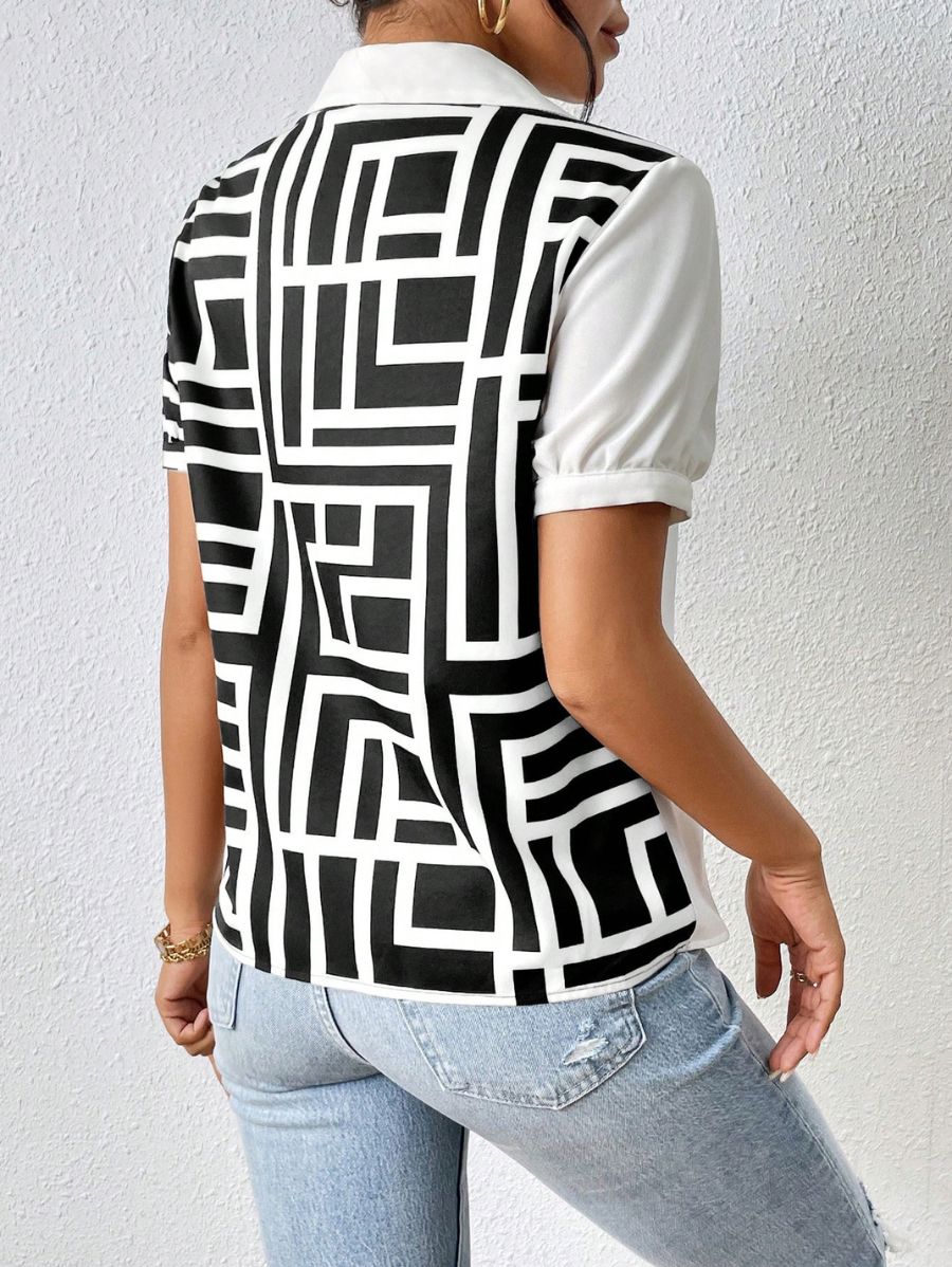 CAMISA MANGA CORTA CON ESTAMPADO GEOMÉTRICO Camisa 29 Florebele