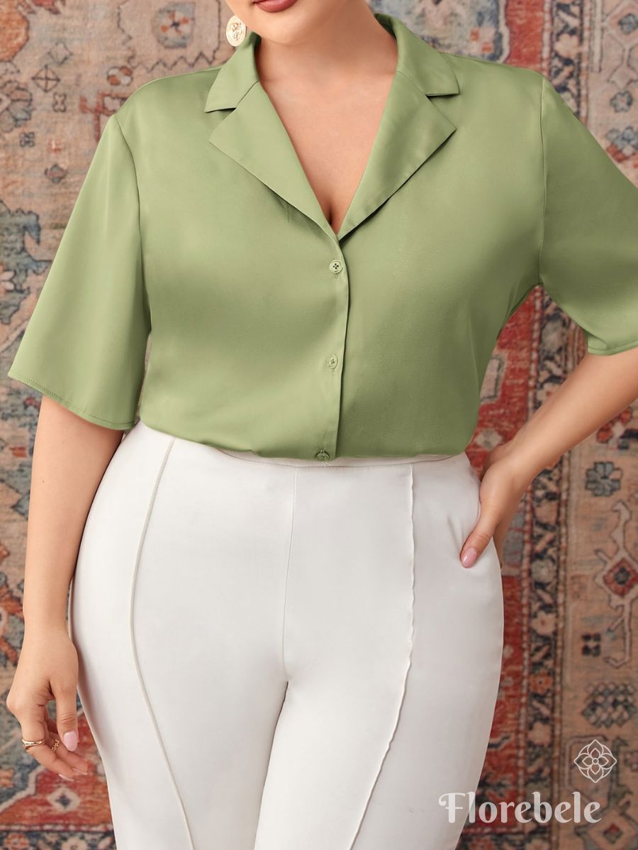 CAMISA SATINADA MANGA CORTA Camisa Plus Size 07 Florebele