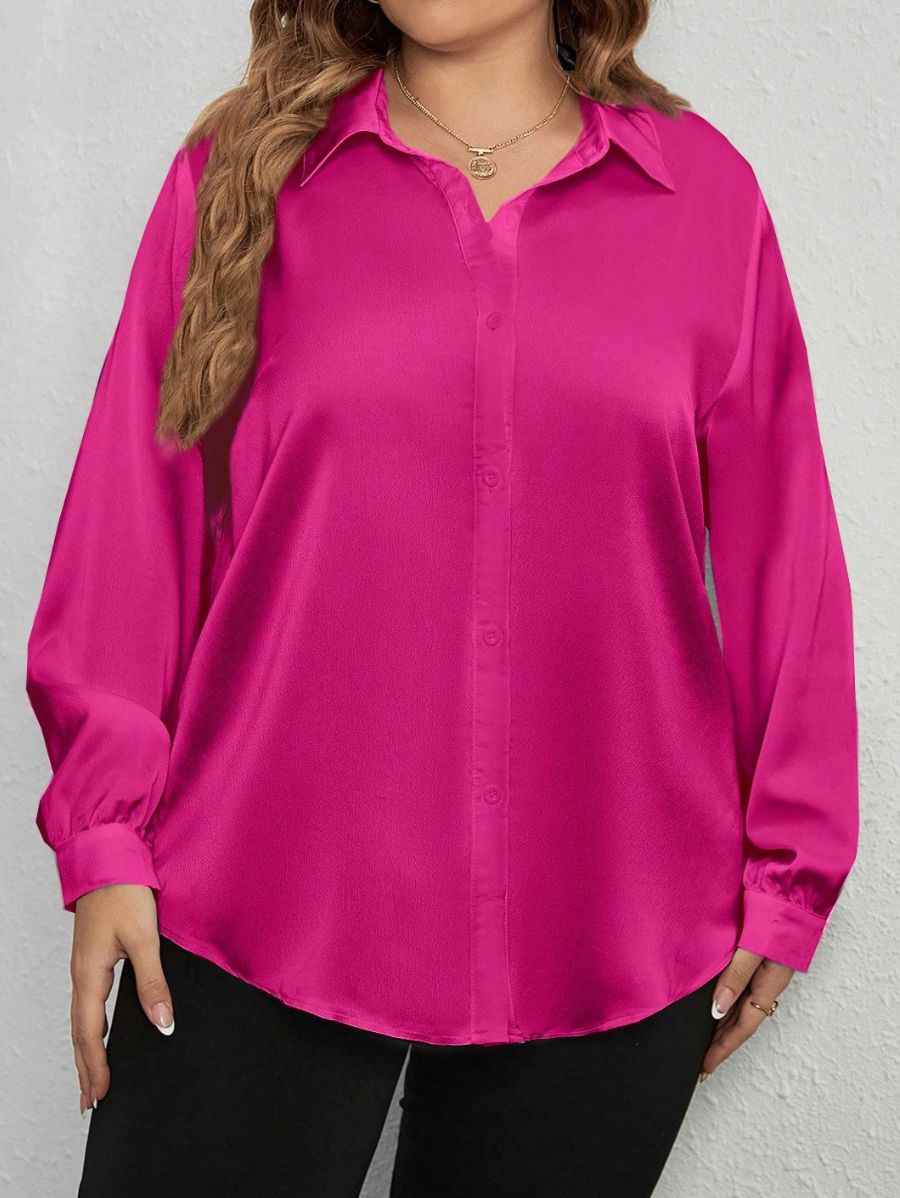 CAMISA SATINADA MANGA LARGA Camisa Plus Size 07 Florebele Rosa 0XL