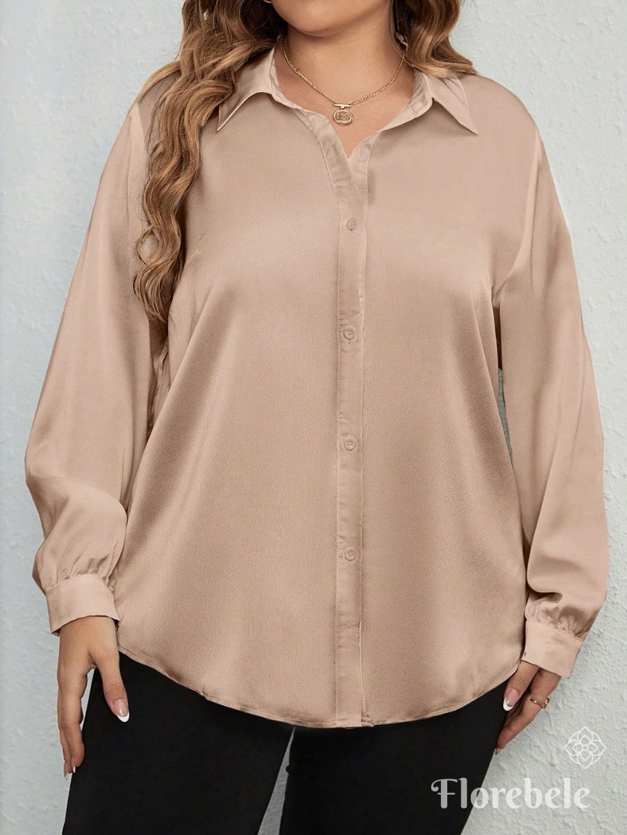 CAMISA SATINADA MANGA LARGA Camisa Plus Size 09 Florebele Beige 0XL