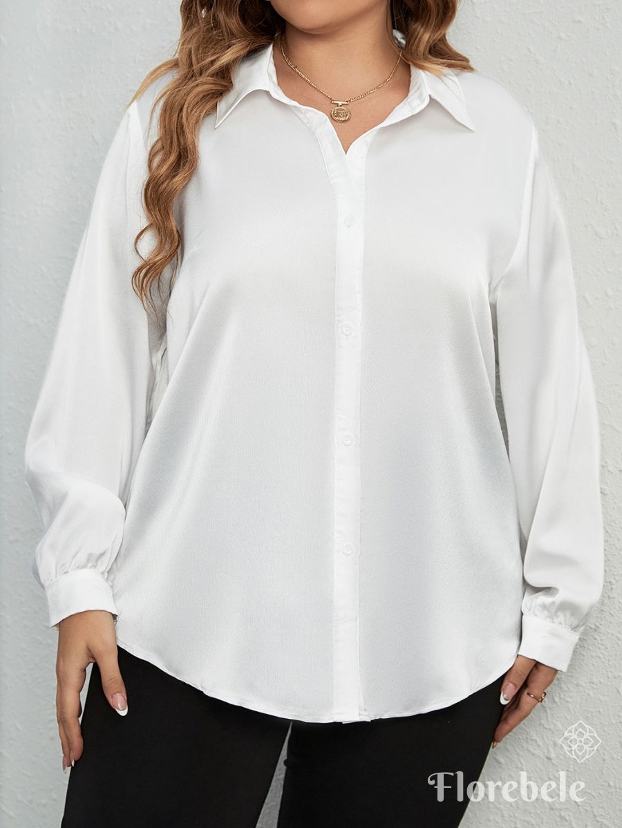 CAMISA SATINADA MANGA LARGA Camisa Plus Size 09 Florebele Blanco 0XL