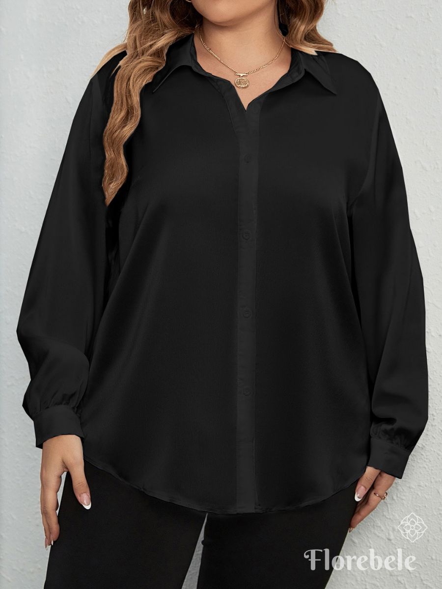 CAMISA SATINADA MANGA LARGA Camisa Plus Size 09 Florebele Negro 0XL