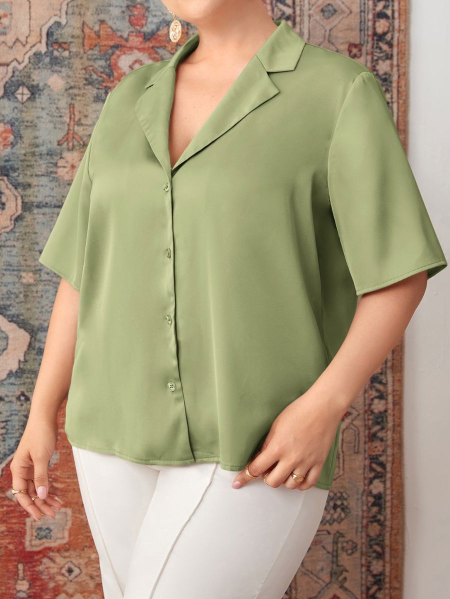 CAMISA UNICOLOR MANGA CORTA Camisa Plus Size 06 Florebele Verde 0XL