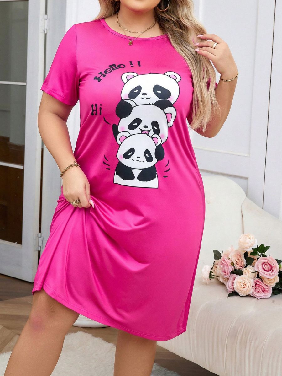 CAMISÓN CON ESTAMPADO DE PANDA Camisón Plus Size 10 Florebele Rosa 1XL