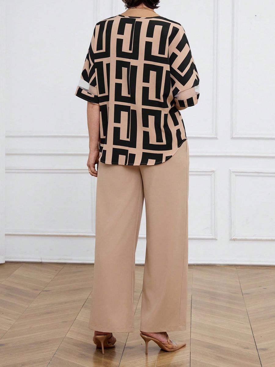 CONJUNTO CON BLUSA DE ESTAMPADO GEOMÉTRICO Conjunto 33 Florebele