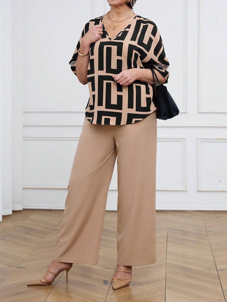 CONJUNTO CON BLUSA DE ESTAMPADO GEOMÉTRICO Conjunto 33 Florebele