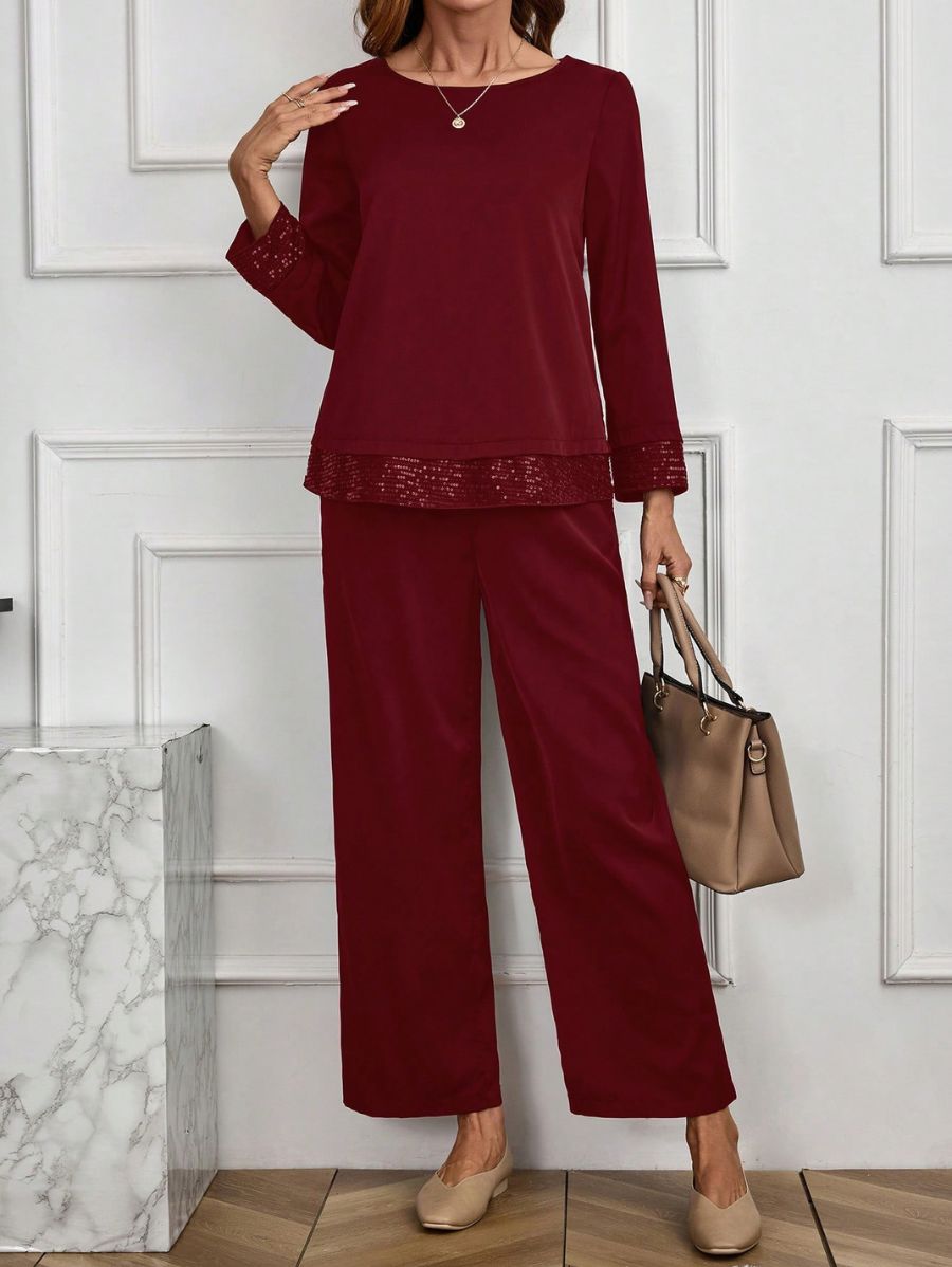 CONJUNTO CON DETALLE DE LENTEJUELAS Conjunto 04 Florebele Bordo S