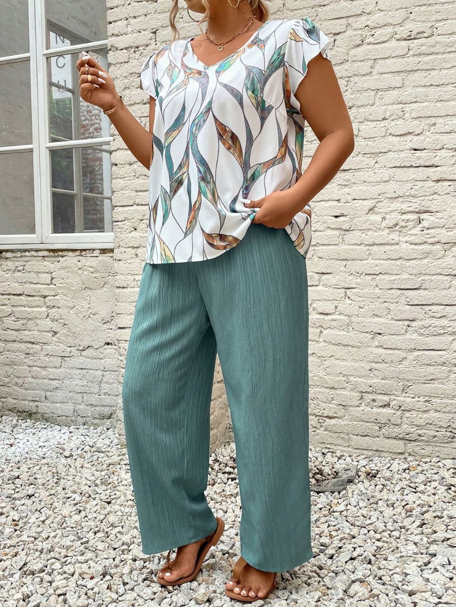 CONJUNTO CON LAZO Y BLUSA ESTAMPADA Conjunto Plus Size 09 Florebele