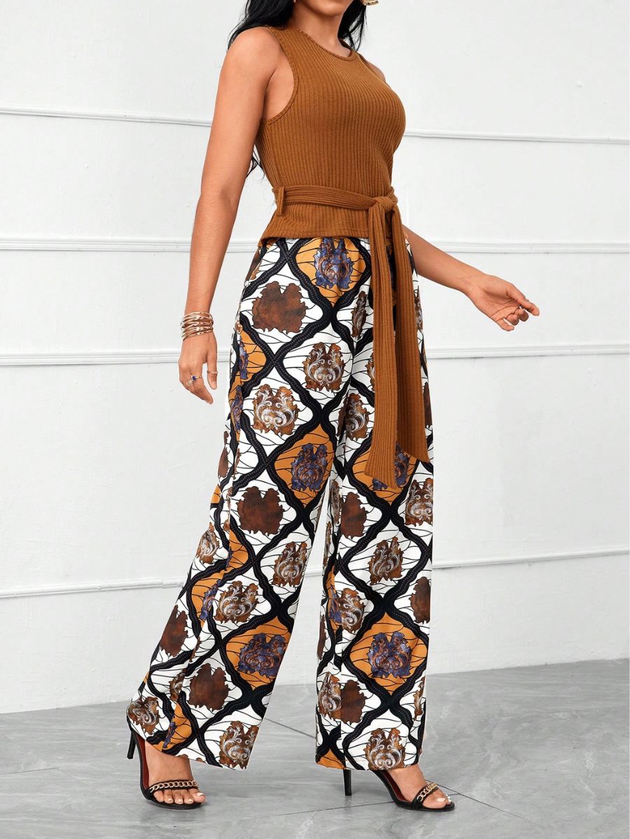 CONJUNTO CON LAZO Y PANTALÓN ESTAMPADO Conjunto 03 Florebele