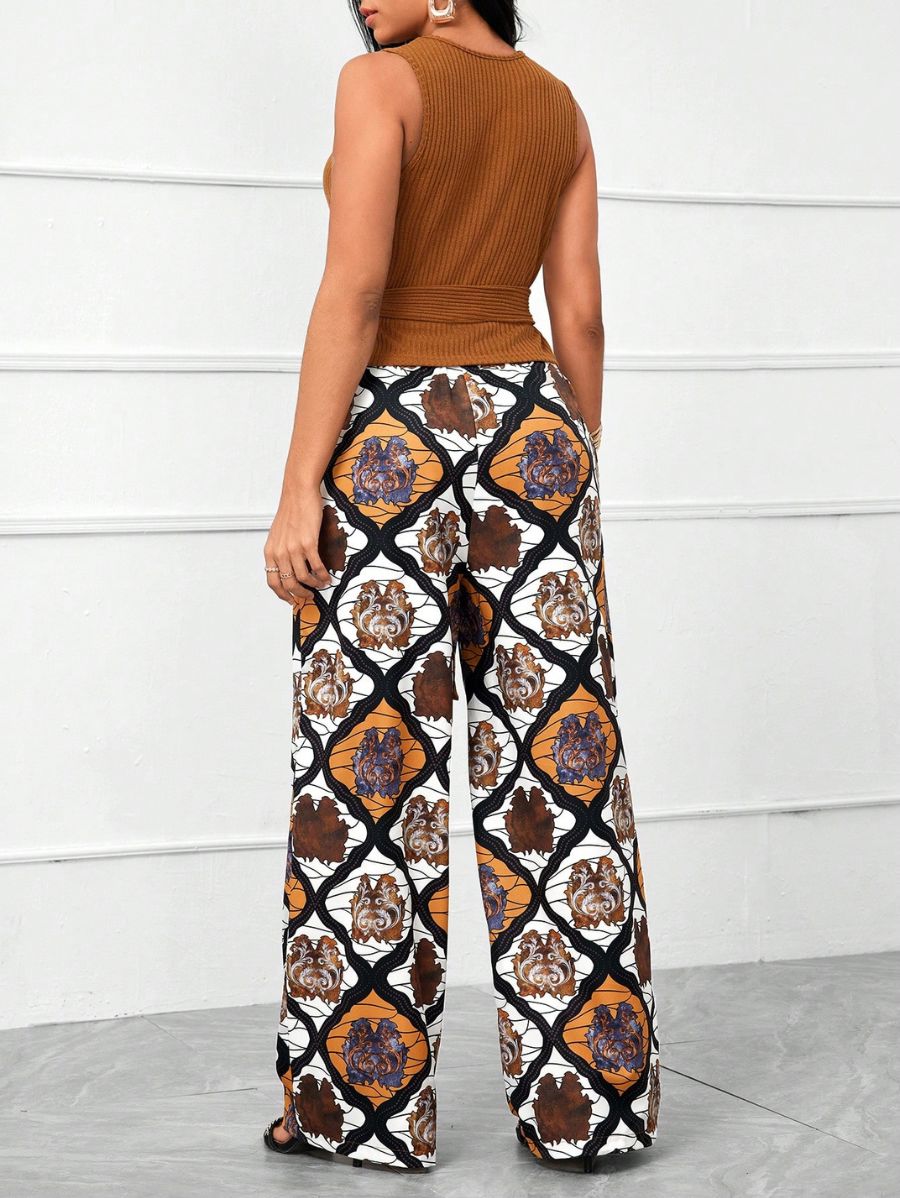 CONJUNTO CON LAZO Y PANTALÓN ESTAMPADO Conjunto 03 Florebele