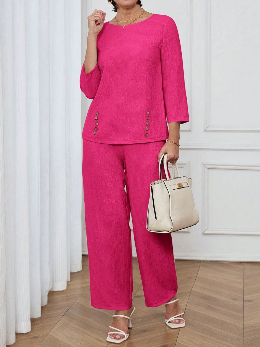 CONJUNTO CON MANGA TRES CUARTOS Y BOTONES Conjunto 34 Florebele Rosa S