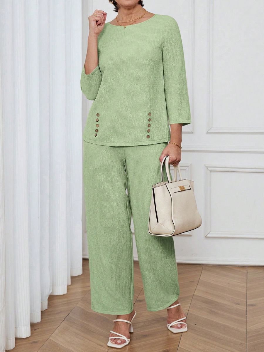 CONJUNTO CON MANGA TRES CUARTOS Y BOTONES Conjunto 34 Florebele Verde S