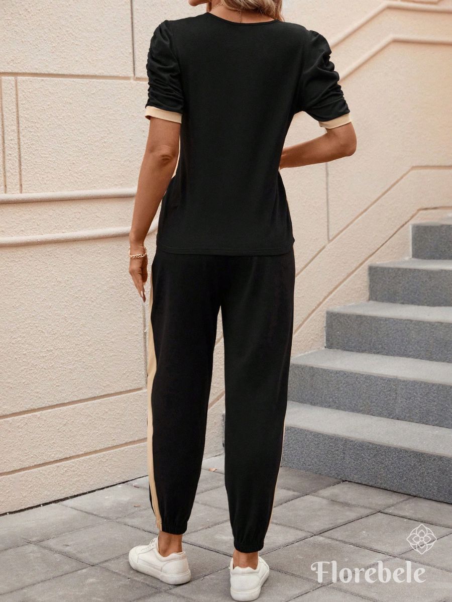 CONJUNTO CON MANGAS ABULLONADAS Conjunto 01 Florebele