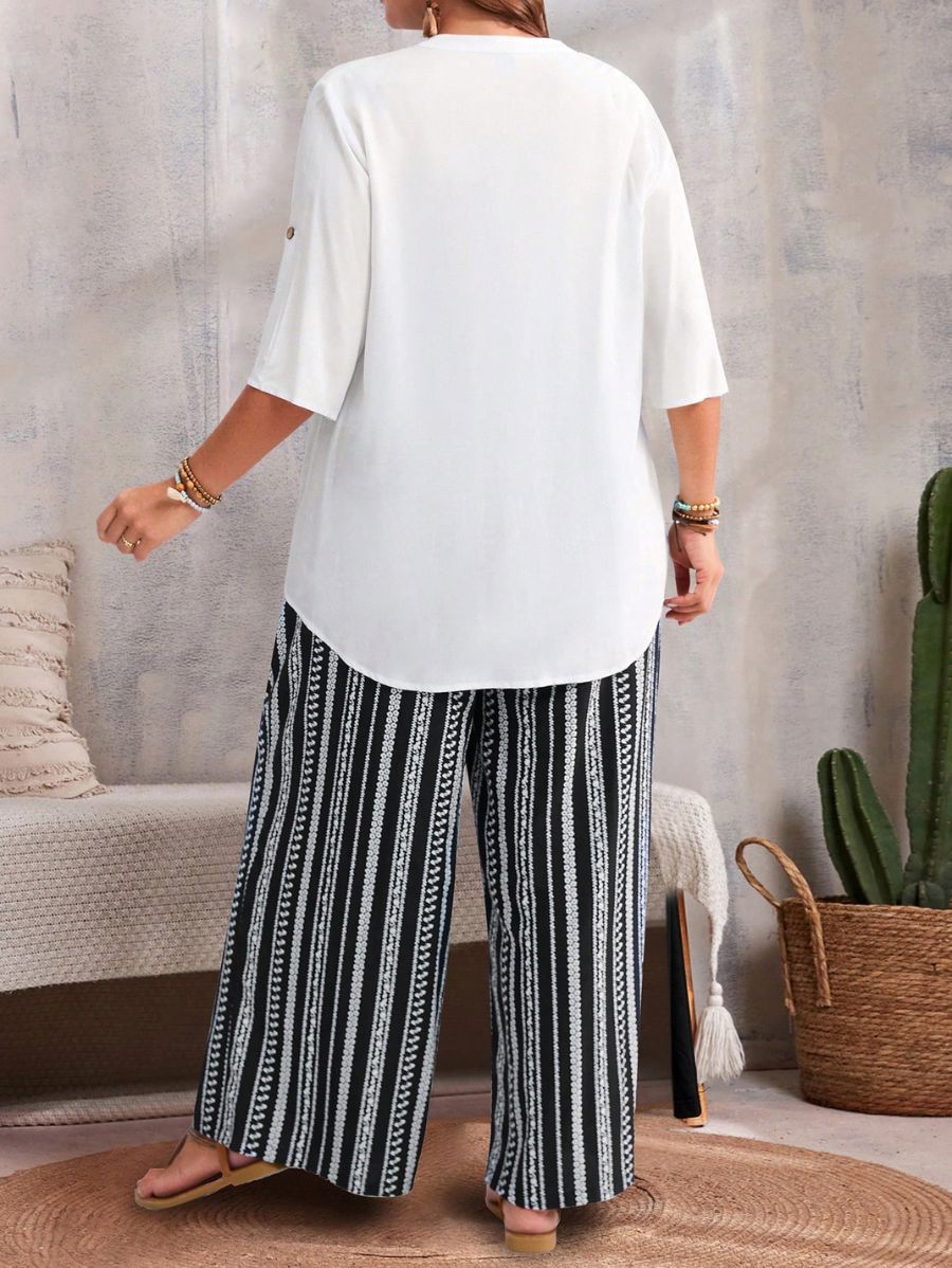 CONJUNTO CON PANTALÓN A RAYAS Conjunto Plus Size 01 Florebele