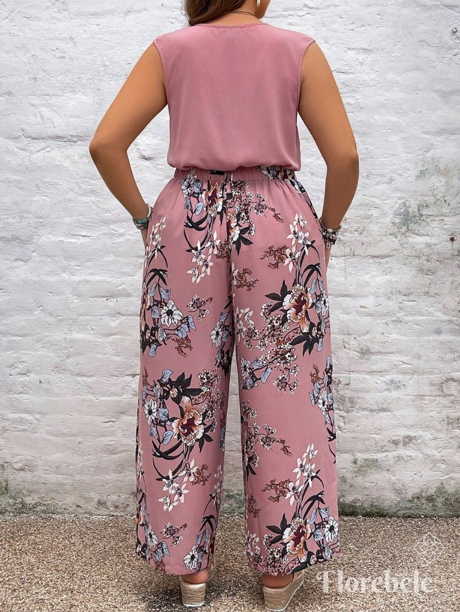 CONJUNTO CON PANTALÓN DE ESTAMPADO FLORAL Conjunto Plus Size 06 Florebele