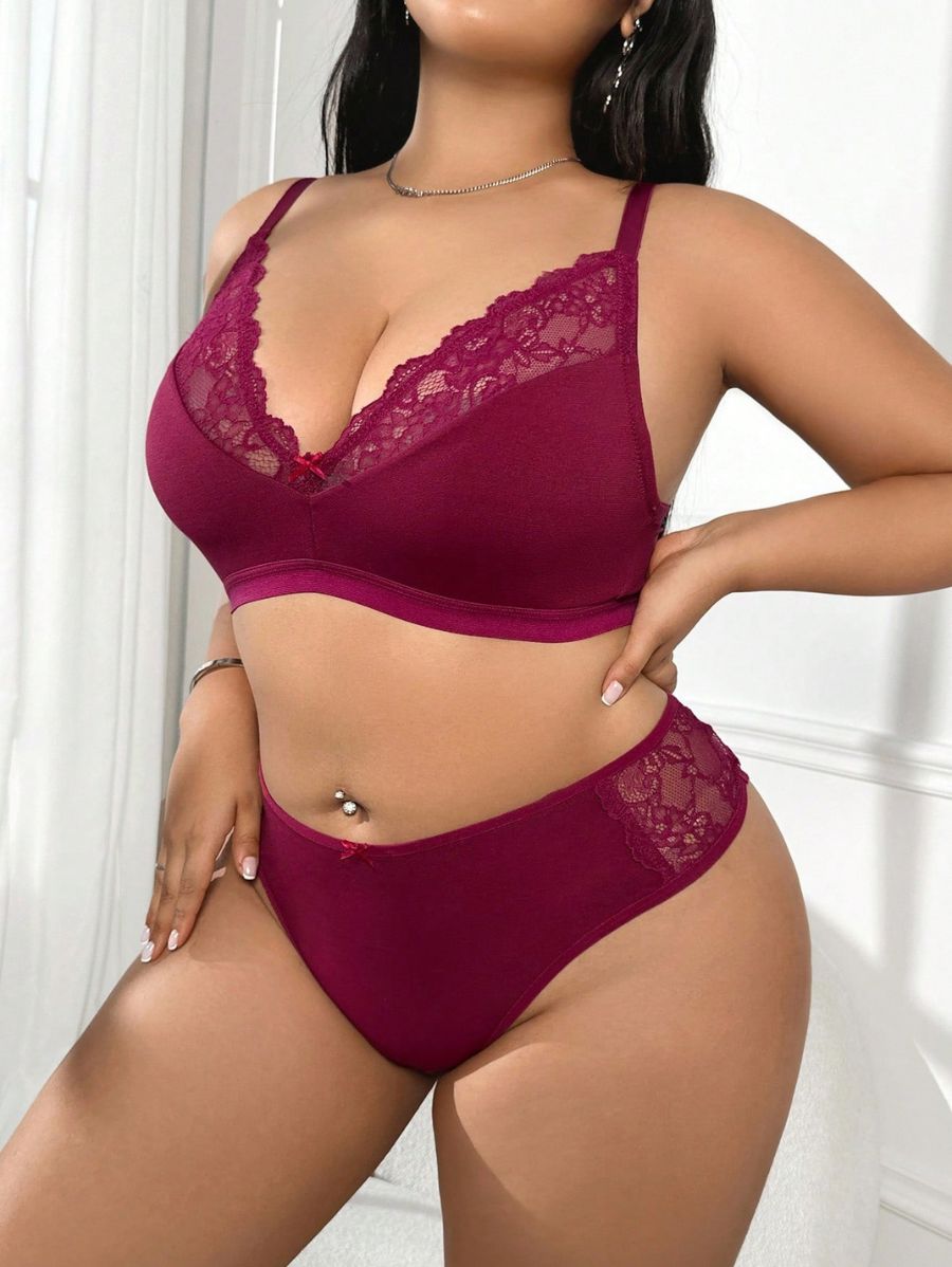 CONJUNTO DE ENCAJE Y CINTURA ALTA Lencería Plus Size 01 Florebele