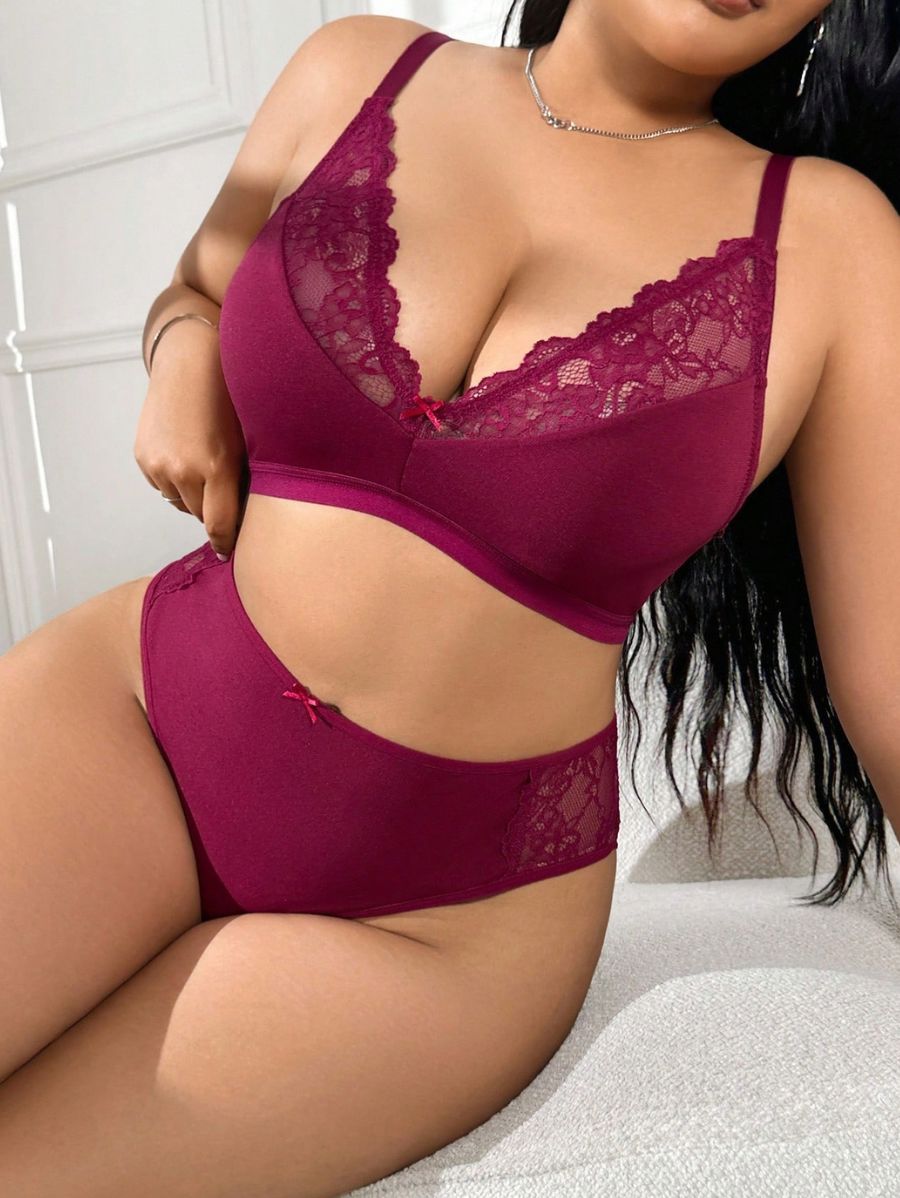CONJUNTO DE ENCAJE Y CINTURA ALTA Lencería Plus Size 01 Florebele