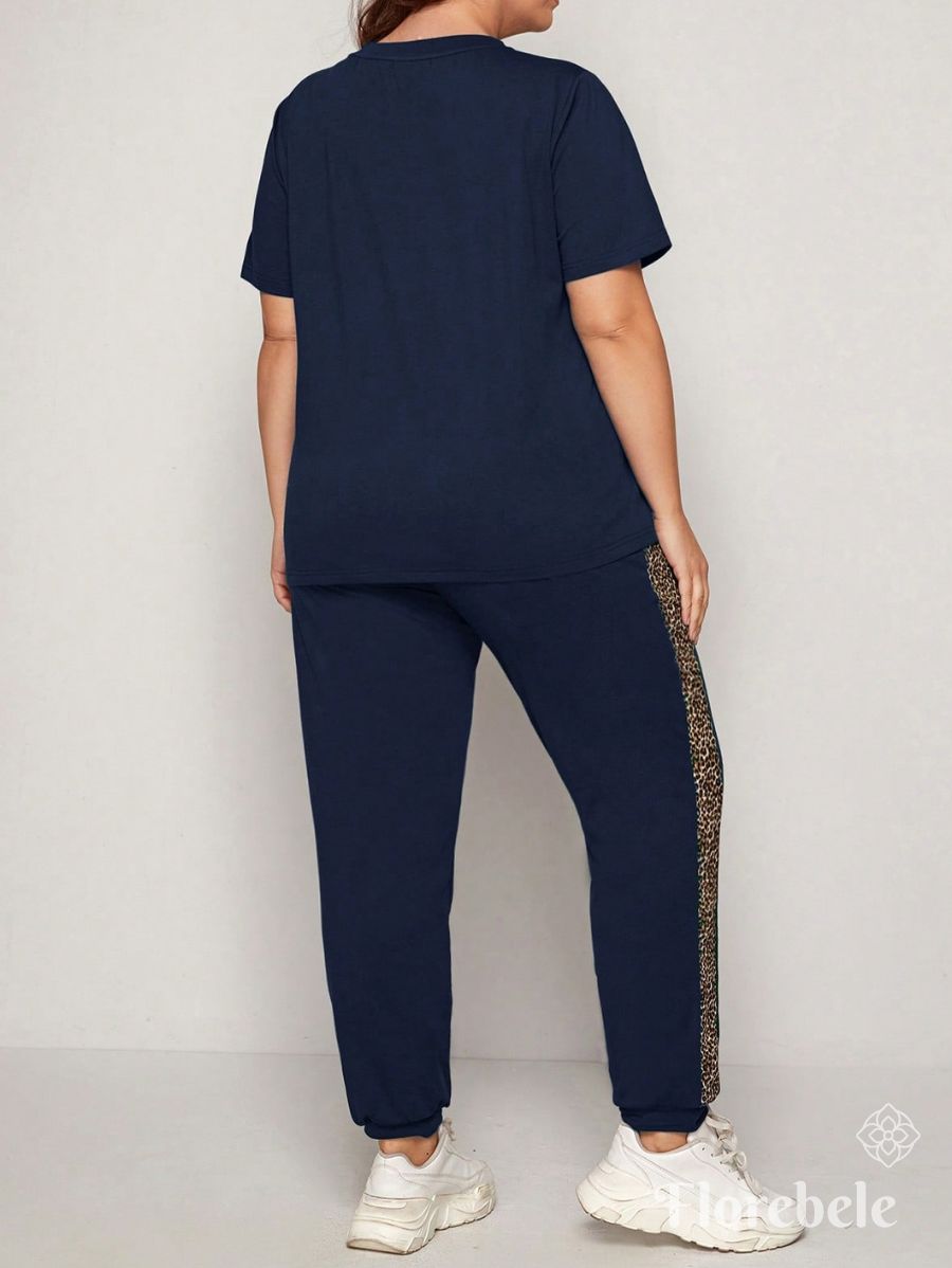 CONJUNTO DE MANGA CORTA CON DETALLE EN LEOPARDO Conjunto Plus Size 10 Florebele