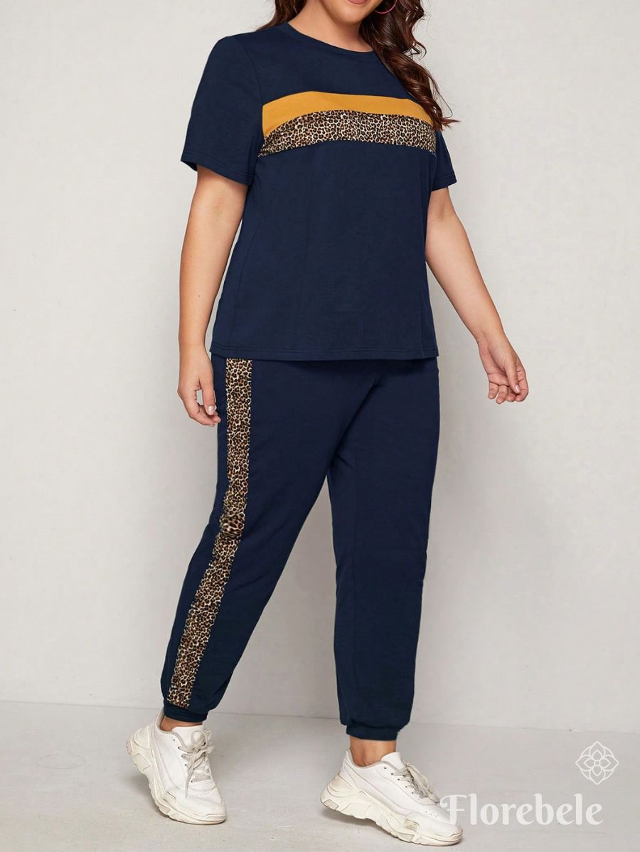 CONJUNTO DE MANGA CORTA CON DETALLE EN LEOPARDO Conjunto Plus Size 10 Florebele