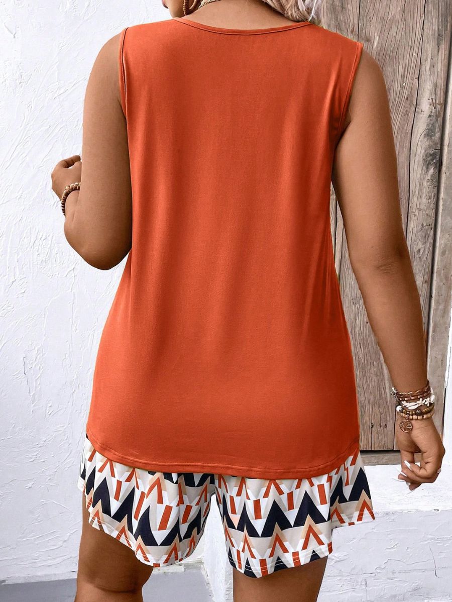 CONJUNTO DE SHORT ESTAMPADO Y BLUSA SIN MANGAS Conjunto Plus Size 15 Florebele