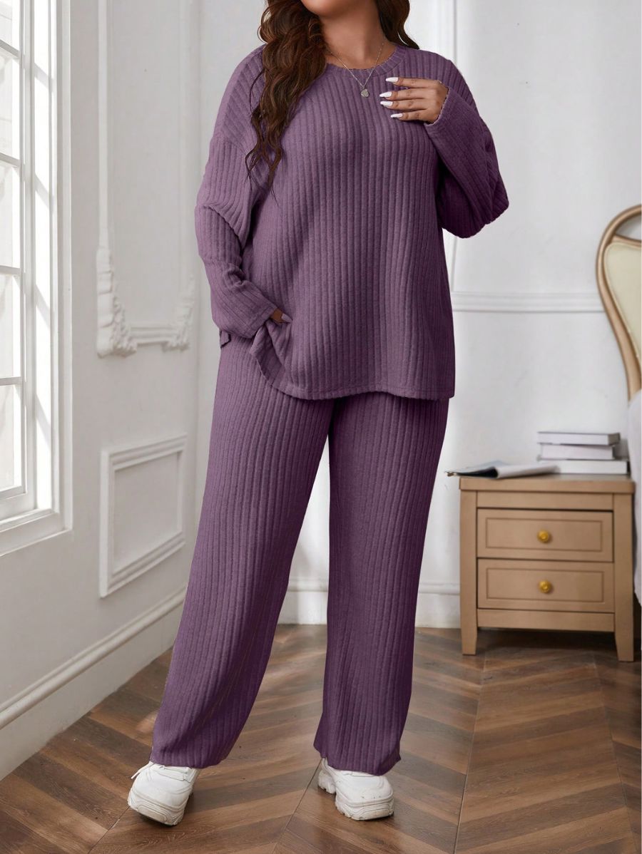 CONJUNTO MANGA LARGA ACANALADO Conjunto Plus Size 04 Florebele
