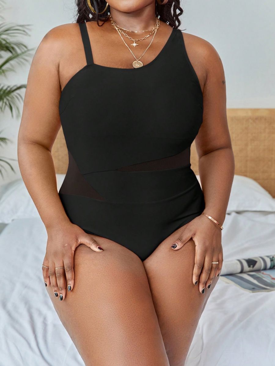 ENTERIZA CON DETALLE DE TRANSPARENCIA Enteriza Plus Size 04 Florebele Negro 0XL