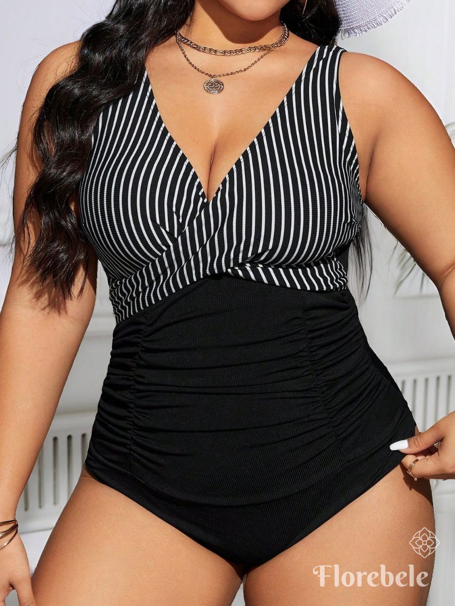 ENTERIZA CON ESTAMPADO A RAYAS Y CRUZADO Enteriza Plus Size 12 Florebele