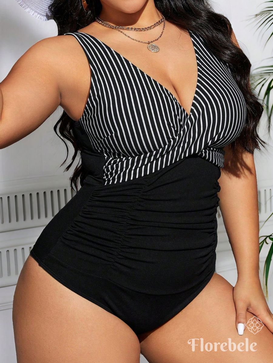 ENTERIZA CON ESTAMPADO A RAYAS Y CRUZADO Enteriza Plus Size 12 Florebele