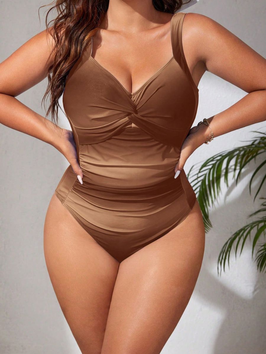 ENTERIZA CON ESTAMPADO DEGRADADO Y FRUNCIDO Enteriza Plus Size 08 Florebele Marrón 0XL