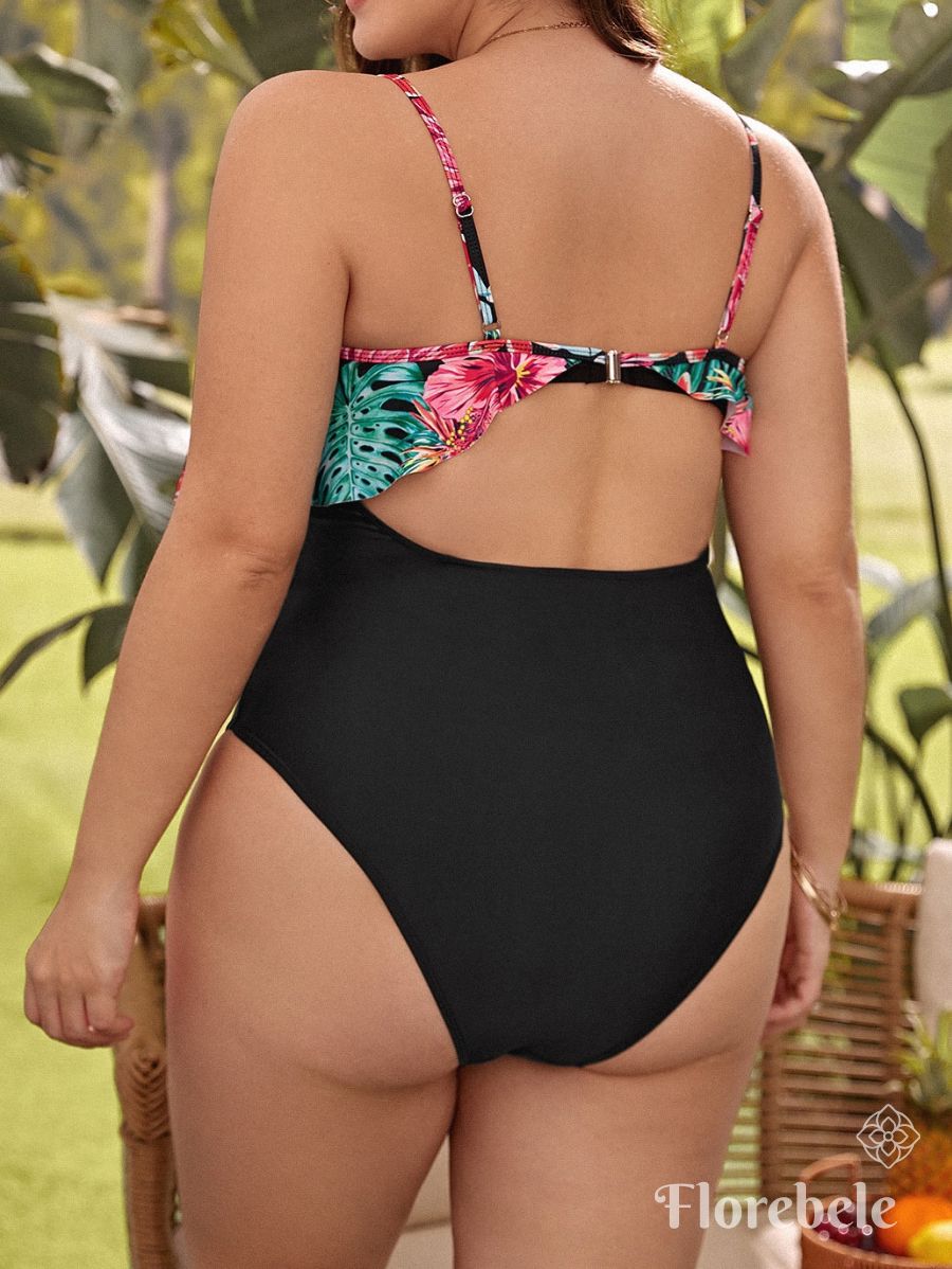 ENTERIZA CON VOLANTE Y ESTAMPADO Enteriza Plus Size 14 Florebele