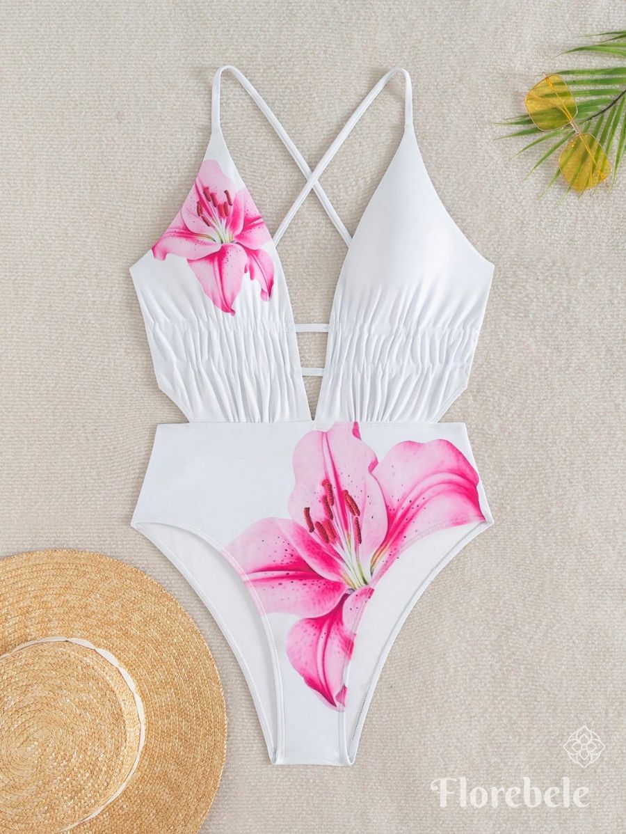 ENTERIZA FLORAL CON ESCOTE EN V PROFUNDO Enteriza 33 Florebele