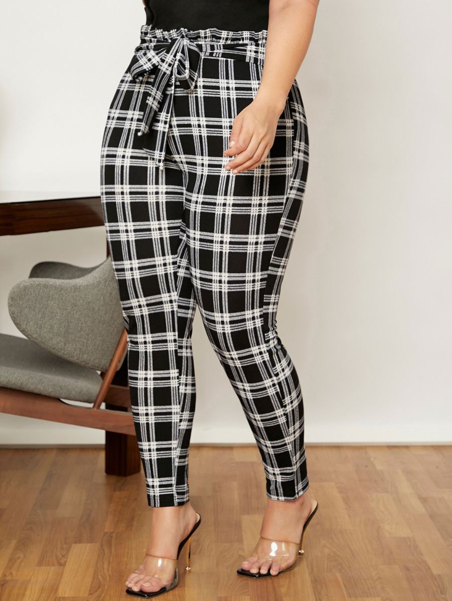PANTALÓN A CUADROS CON LAZO Pantalón Plus Size 08 Florebele