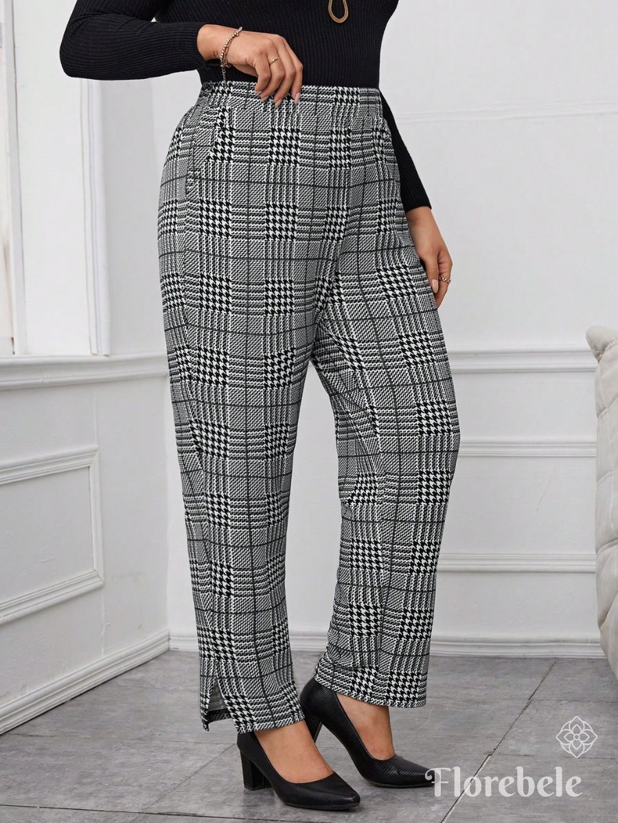 PANTALÓN A CUADROS ELÁSTICO Pantalón Plus Size 06 Florebele