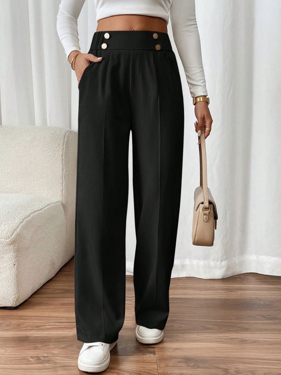 PANTALÓN CON BOTONES DORADOS Pantalón 16 Florebele Negro XS