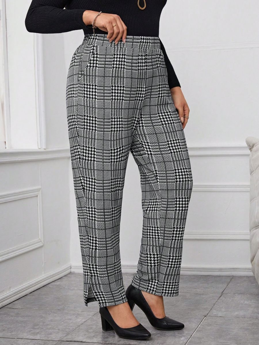 PANTALÓN CON ESTAMPADO A CUADROS Pantalón Plus Size 01 Florebele
