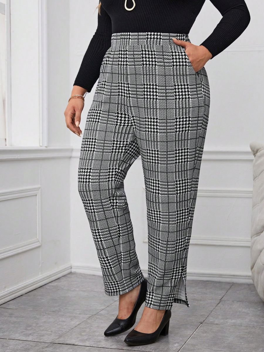 PANTALÓN CON ESTAMPADO A CUADROS Pantalón Plus Size 01 Florebele