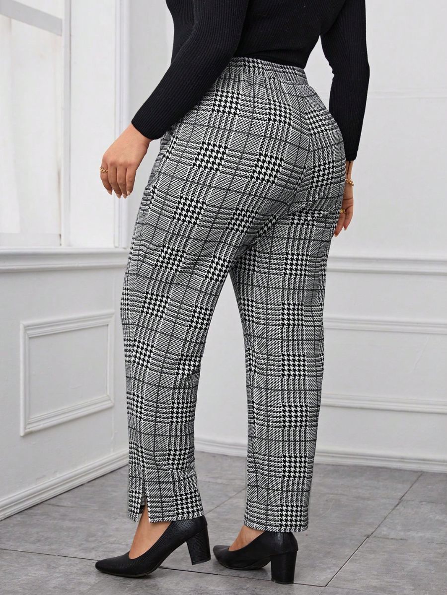 PANTALÓN CON ESTAMPADO A CUADROS Pantalón Plus Size 01 Florebele