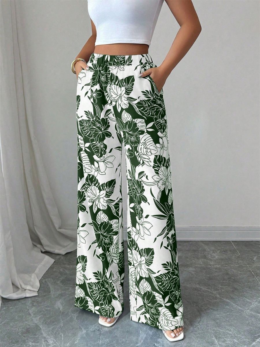 PANTALÓN CON ESTAMPADO FLORAL Pantalón 04 Florebele Verde S