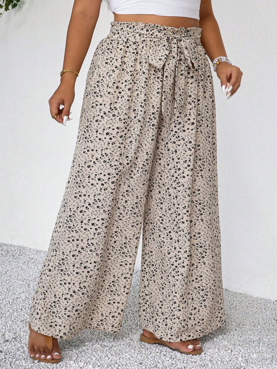 PANTALÓN CON ESTAMPADO FLORAL Y LAZO Pantalón Plus Size 02 Florebele