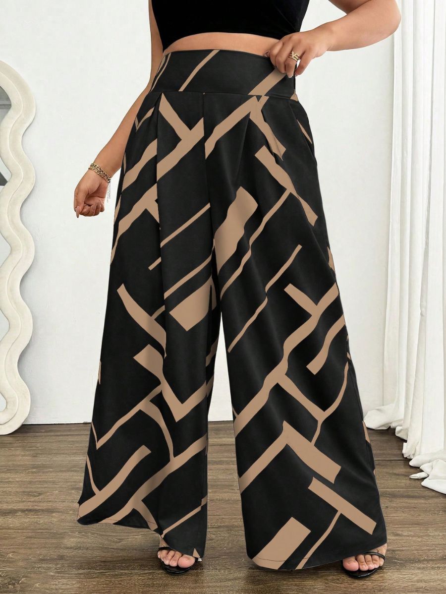 PANTALÓN CON ESTAMPADO GEOMÉTRICO Pantalón Plus Size 04 Florebele Negro 0XL