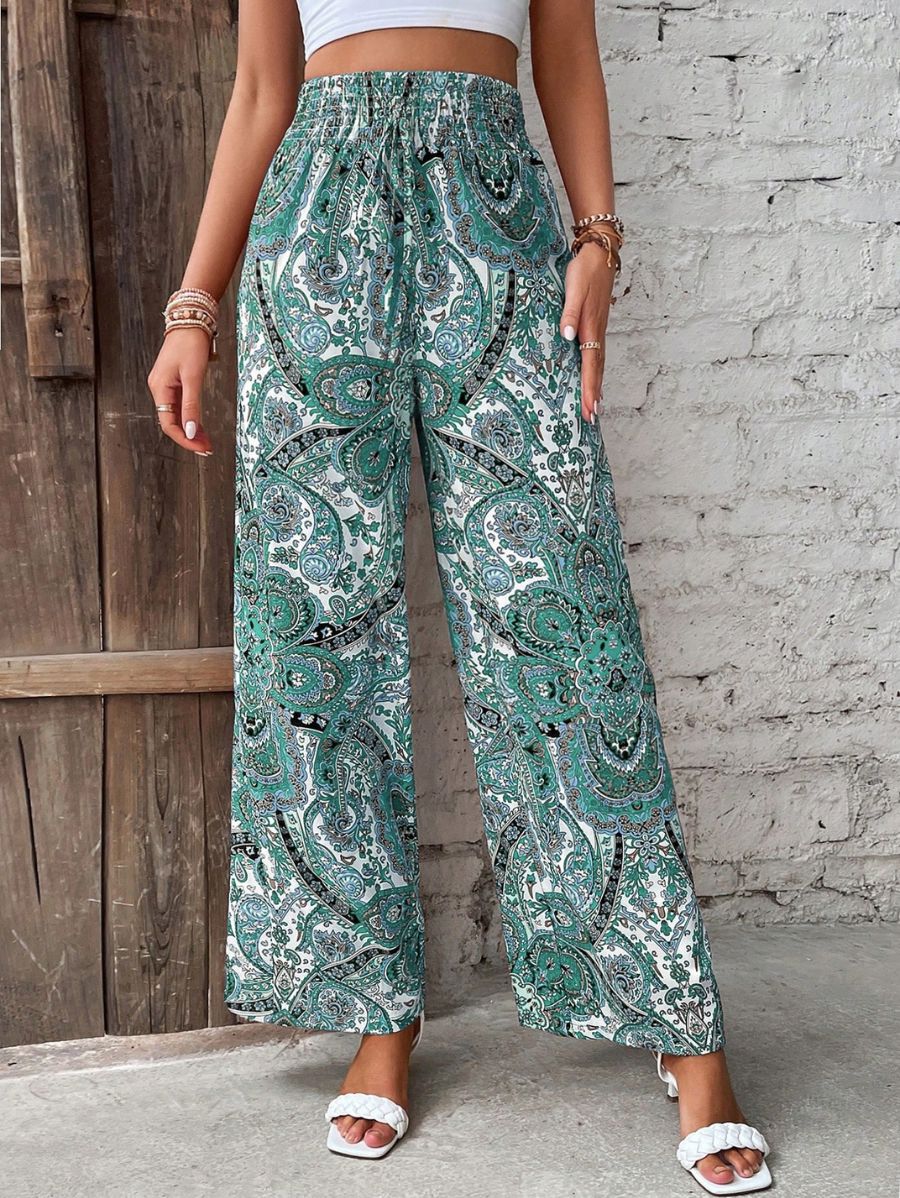 PANTALÓN CON ESTAMPADO PAISLEY Pantalón 27 Florebele Verde XS