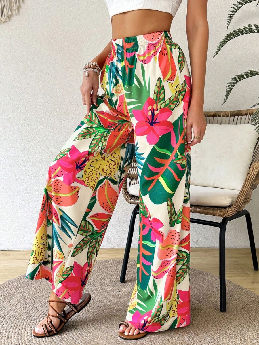 PANTALÓN CON ESTAMPADO TROPICAL Pantalón 35 Florebele