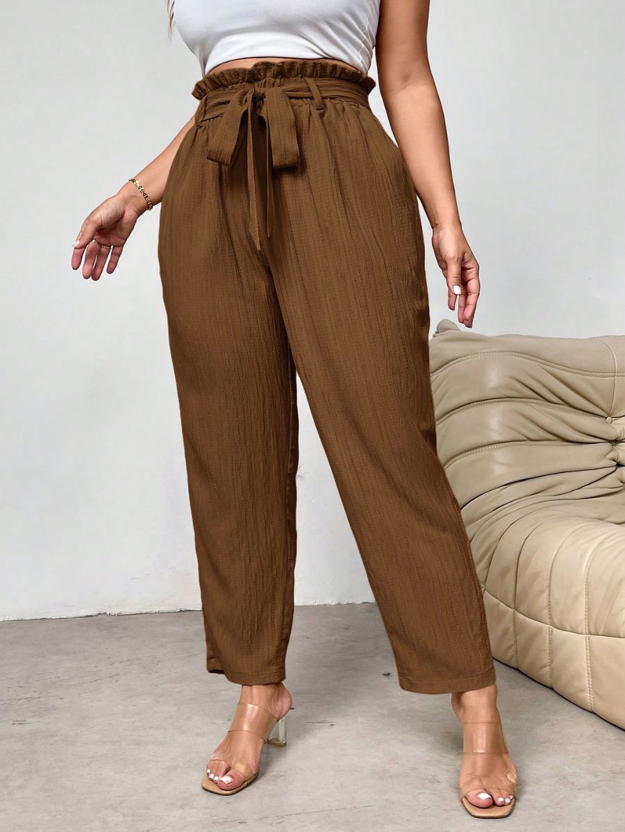 PANTALÓN CON LAZO UNICOLOR Pantalón Plus Size 12 Florebele