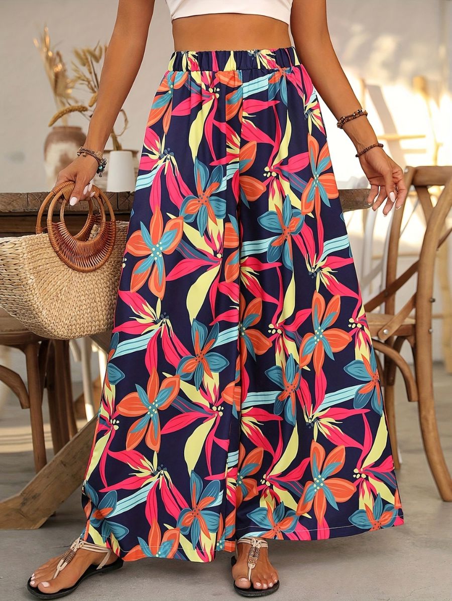 PANTALÓN DE PIERNA ANCHA CON ESTAMPADO TROPICAL Pantalón 06 Florebele