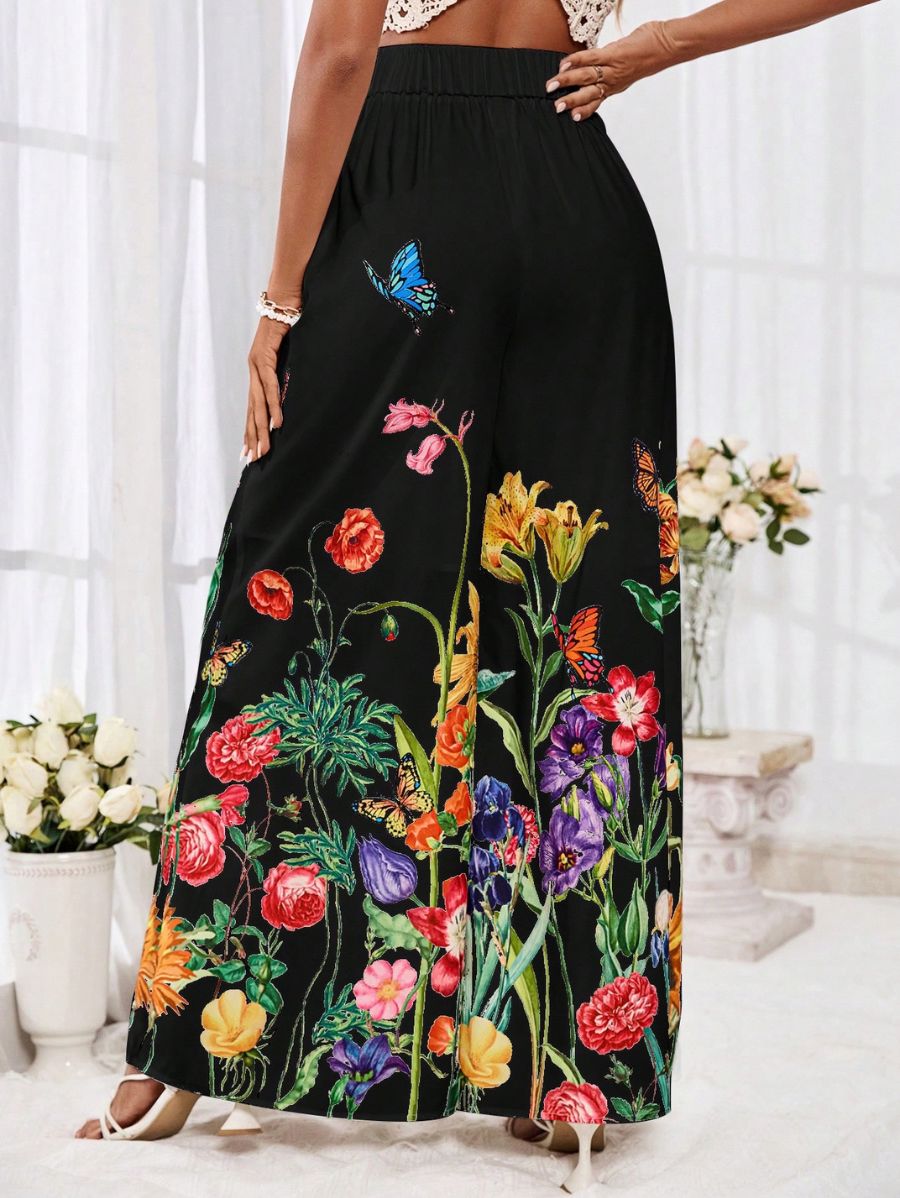 PANTALÓN DE PIERNA ANCHA CON ESTMPADO FLORAL Pantalón 30 Florebele